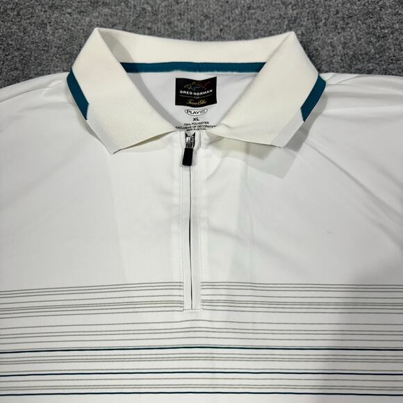 Greg Norman Tasso Elba PlayDry White Striped Quarter Zip Polo Shirt Size XL - Picture 2 of 7
